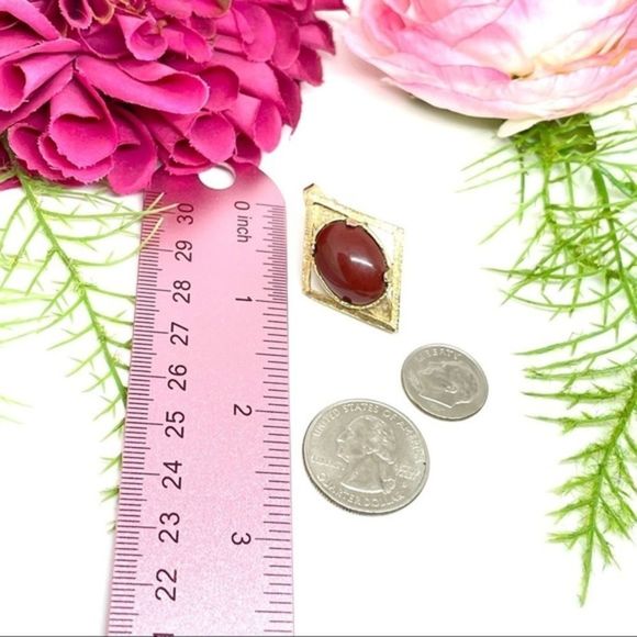 VINTAGE⚜️Cabochon Faux Jasper Golden Dress Clip - Picture 7 of 7